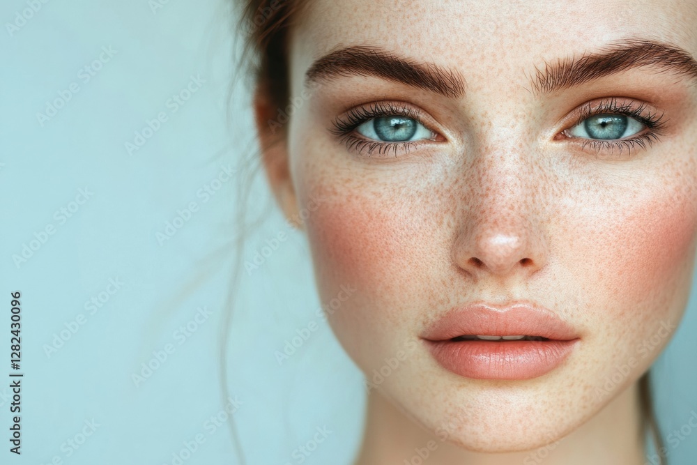 Poster split screen portrayal of aging versus youthfulness showcasing a womans face with wrinkles and smoot
