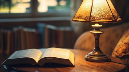 Table Lamp Illuminates Open Book