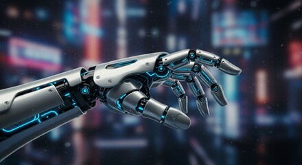 Obraz premium High-detail 3D rendering of a futuristic robotic hand reaching out