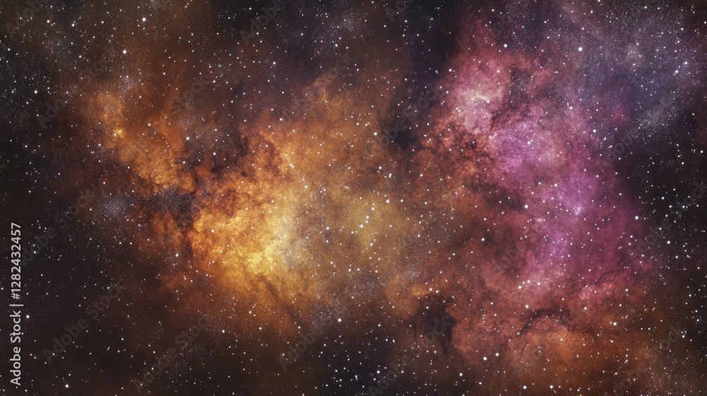 Poster a peaceful starry sky with dreamy multicolored clouds, creating a relaxing and mesmerizing cosmic at