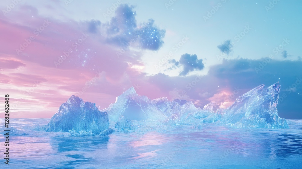Poster a peaceful starry sky with dreamy multicolored clouds, creating a relaxing and mesmerizing cosmic at