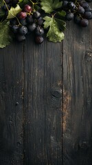 Fresh grapes and greenery resting on dark wooden table inviting culinary creativity