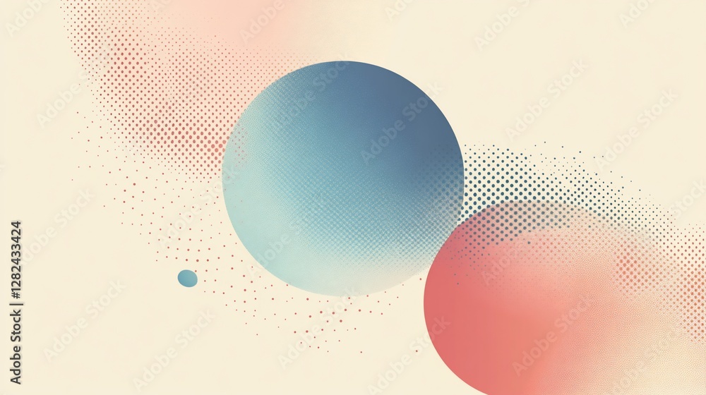 Poster abstract geometric design with circles and halftone patterns in blue and pink tones