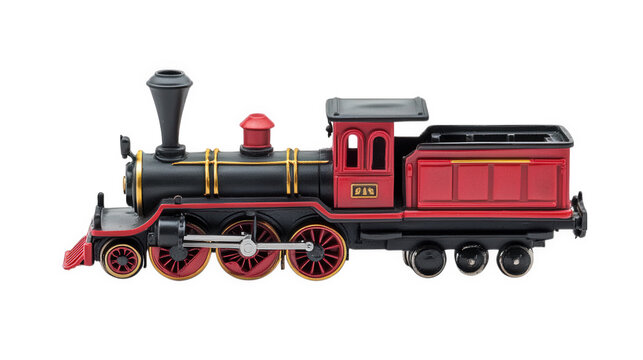 classic model steam locomotive. showcasing a vibrant red and black color scheme with gold accents this toy train is designed for play and display. appealing to both children and collectors its intrica