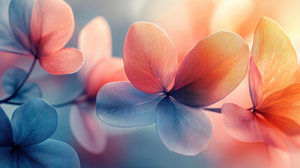 Obraz premium Spring pattern of geometric floral designs with overlapping translucent shapes in pastel tones