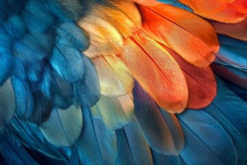 Vibrant feathers of a tropical bird showcase nature's palette at a lush rainforest