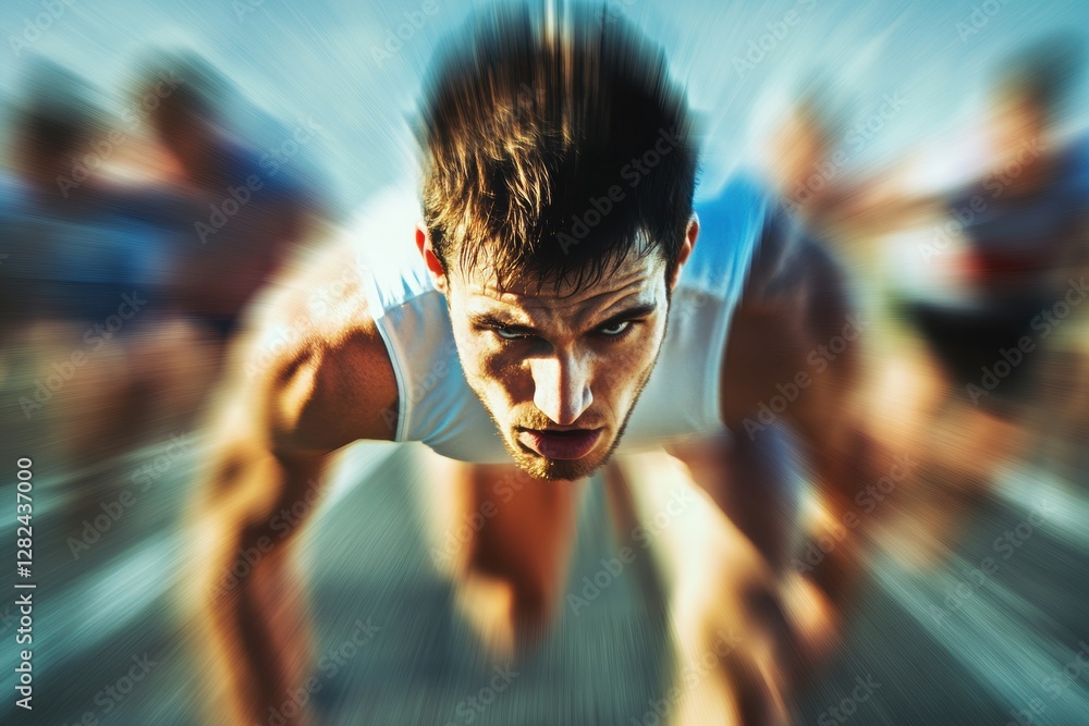 Aufkleber Runner transforms from weary to victorious at race finish line with dynamic energy. Generative AI