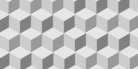 Abstract white and gray geometric style minimal blank cubic. Geometric pattern illustration mosaic, Structure white block box cube seamless pattern grid vintage surface triangle web monochrome square.