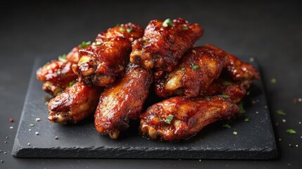 A plate of chicken wings with a sweet and spicy glaze.
