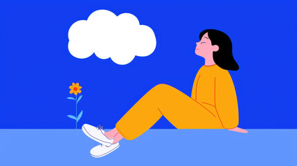 Happiness is letting go, A vibrant flat illustration symbolizing the theme of letting go of anxiety and embracing happiness.
