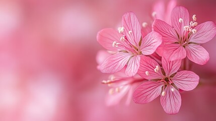 Pink flowers blooming in spring garden, blurred background