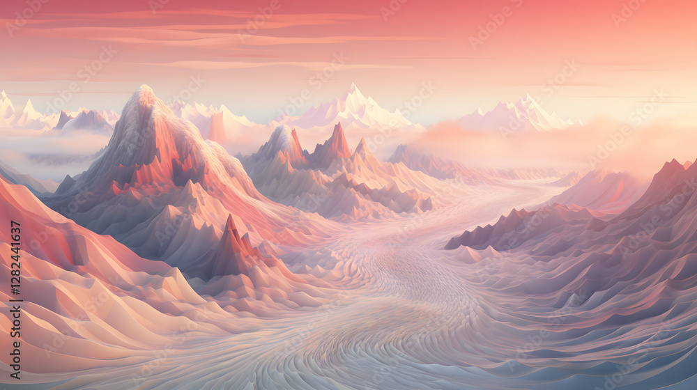Poster a mountain range with a river running through it