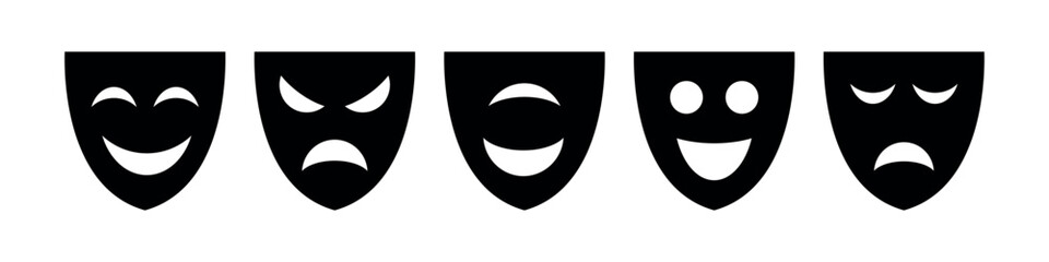 Mask of emotion icons set. Various facial expressions masks. Flat style vector illustration