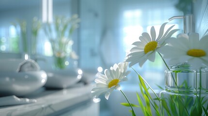 Elegant Bathroom Decor with Fresh Flowers and Modern Fixtures