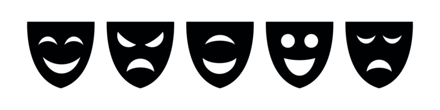 Mask of emotion icons set. Various facial expressions masks. Flat style vector illustration