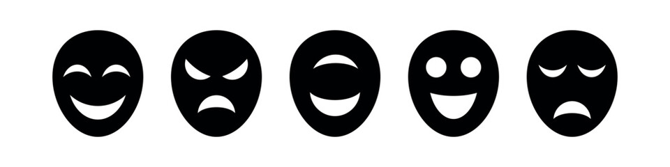 Mask of emotion icons set. Various facial expressions masks. Flat style vector illustration