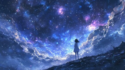 Obraz premium A breathtaking interstellar landscape featuring a swirling nebula illuminated by nearby stars.