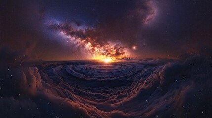 Fototapeta premium A breathtaking panoramic view of the Milky Way glowing core, surrounded by millions of twinkling stars.