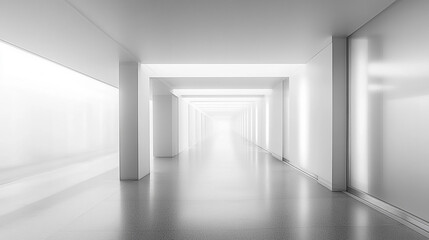 Minimalist corridor featuring bright white walls and smooth flooring, creating a sense of infinity