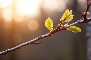 Fototapeta premium Sunlight on bare branches, buds starting to bloom
