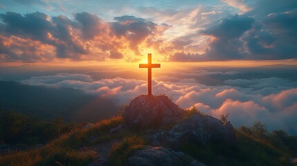 Obraz premium Christian cross at sunset breathtaking view high resolution hd wallpaper