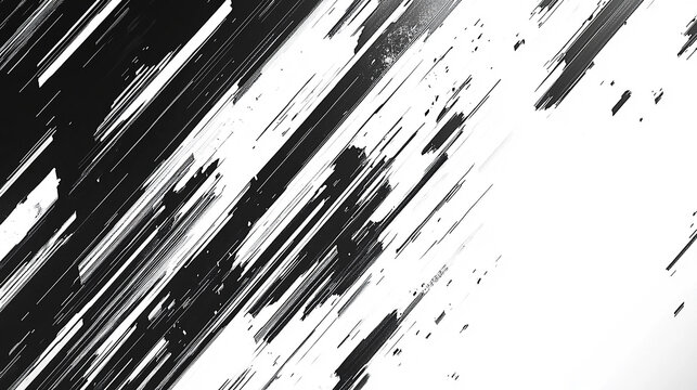 Abstract black and white diagonal streaks creating a dynamic motion effect with textured patterns