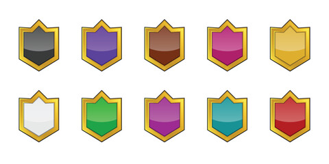 Gold shield of the ranking game. Medieval shield emblem for logo place.