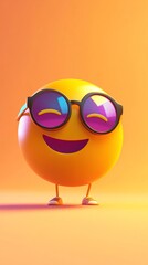 Fototapeta premium Smiling emoji wearing sunglasses and sneakers is feeling happy and positive