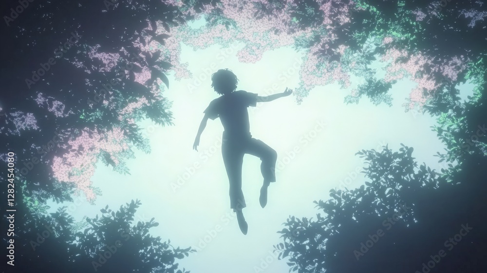 Poster surreal dream sequence with character in vivid environment