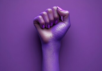 Purple Hand Clenched in a Fist Against Matching Background

