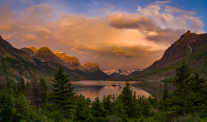 Wild goose Island at Sunset on St. Mary's Island In Glacier National Park Montana © Jorge Moro