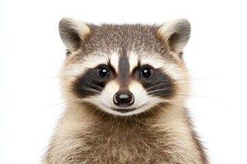 Fototapeta premium Portrait of a cute funny raccoon, closeup, isolated on a white background