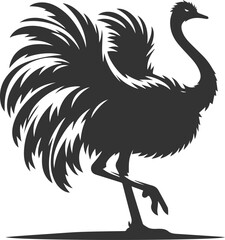 Ostrich stretching its wings as if warming up animal vector silhouette