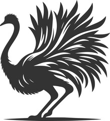 Ostrich stretching its wings as if warming up animal vector silhouette