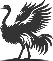 Ostrich stretching its wings as if warming up animal vector silhouette