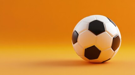 Obraz premium Traditional soccer ball with hexagonal patterns, placed on an orange background, well-lit, high-resolution sports concept.