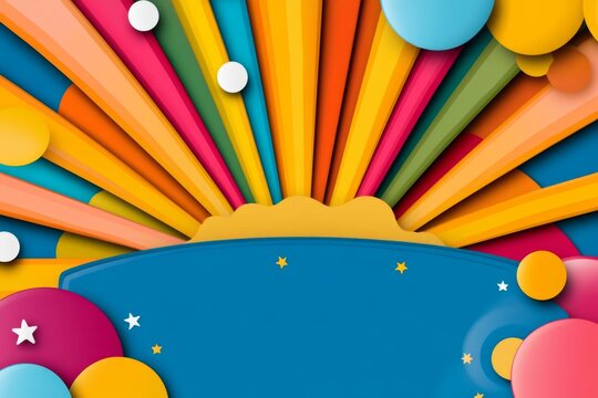 Rainbow colorful abstract banner with sunny rays Backdrop for advertisement, graphic resource for creative design