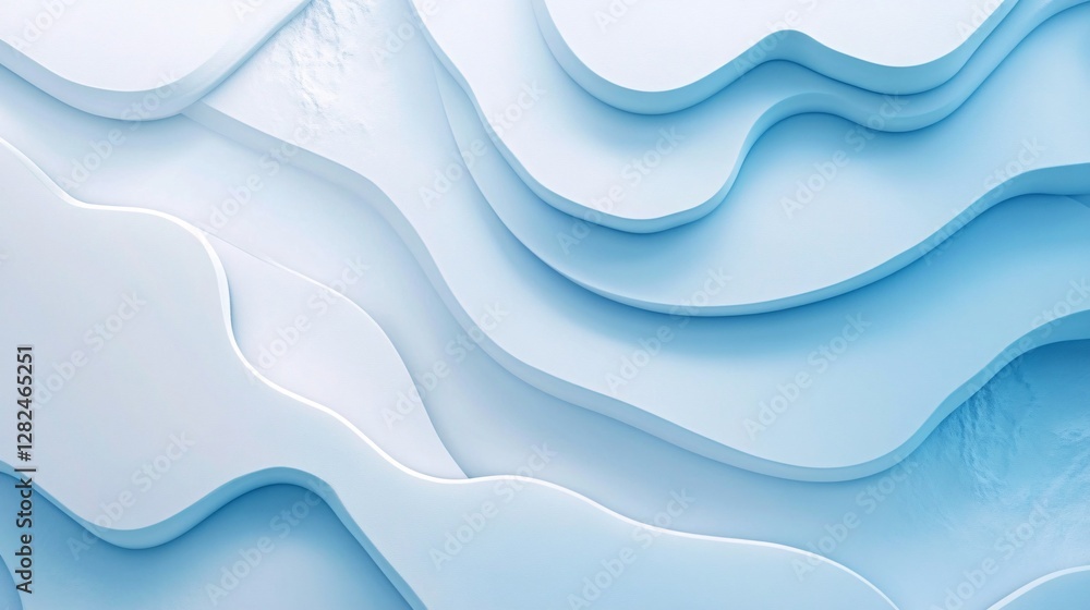 Poster Abstract topographic map showing smooth blue curved lines