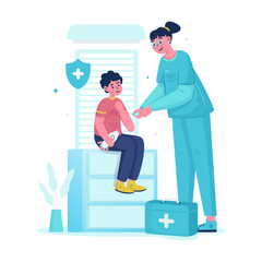 Illustration of a nurse giving plaster to a boy vector design