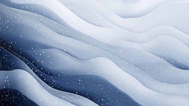 Soft blue and white winter landscape with glitter particles falling like snow