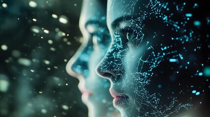 Obraz premium Digital Network Overlay on Female Faces
