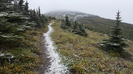 Mountain Trail in Early Winter with Snow Dusting