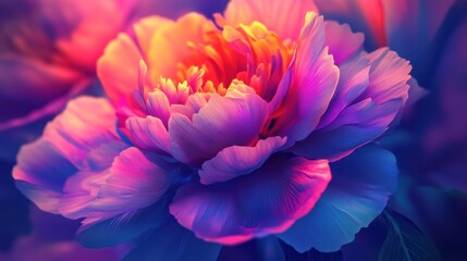 Create a [peony...] [in Spring] in a clean, dark and surreal 3D composition with a dynamic atmosphere, utilizing bold contrasts and smooth gradients. 