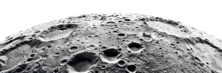 Moon surface, top view, isolated on a transparent background.