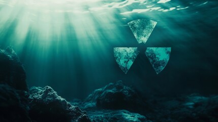 Radioactive symbol in ocean depths, evoking mystery and scientific intrigue.
