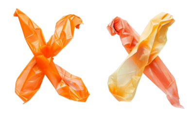 Crumpled tape tied into two x shapes on a transparent background.