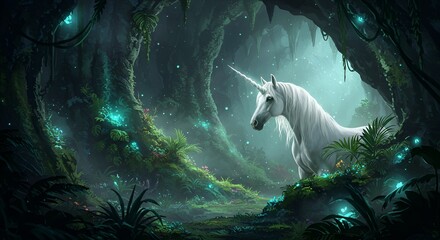 신비로운 동굴과 유니콘
