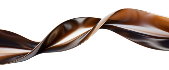 A curved, wavy line made of shiny metal in various shades of bronze and on transparent background.