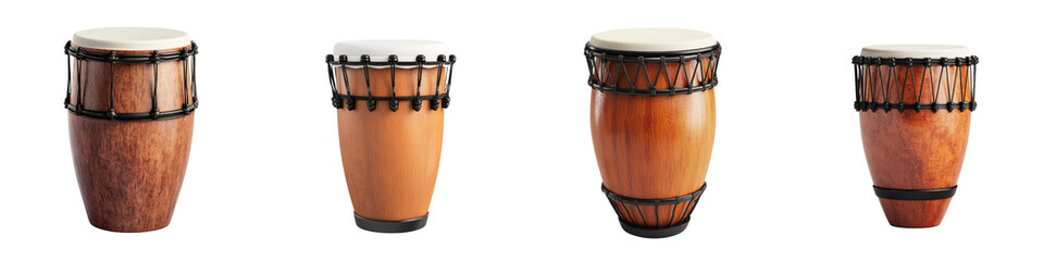 Vibrant and Rhythmic Percussion Instruments   A Collection of Handcrafted Conga Drums in a Studio Setting Capturing the Essence of Ethnic and Traditional Music Performances