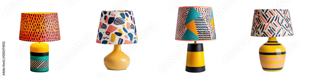 Poster stylish and vibrant table lamps featuring a variety of abstract geometric patterns and bold color co